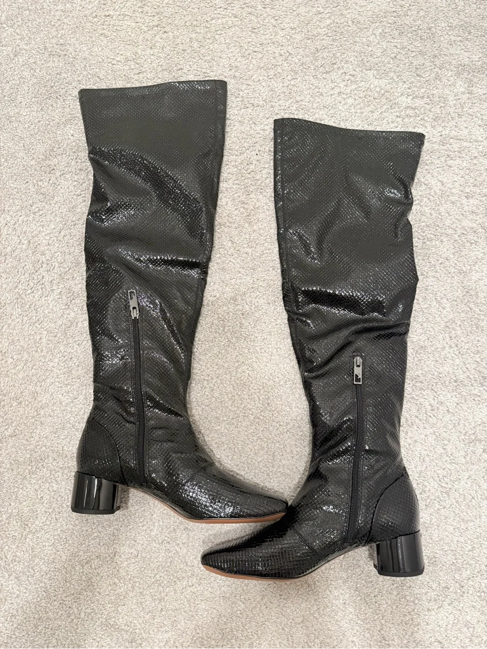 Franco Sarto Over the Knee Black Faux Snakeskin Embossed boots